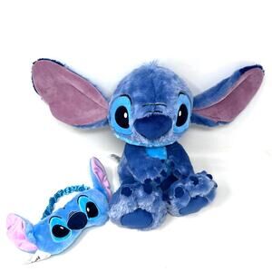 Disney Store Lilo Stitch Blue Fuzzy Seated Plush 10" Body with Eye Mask